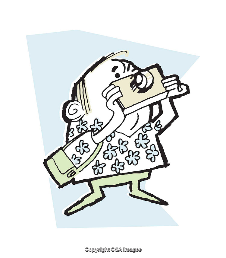 Cartoon Illustration of Tourist Taking Pictures with Camera in Hawaiian Shirt