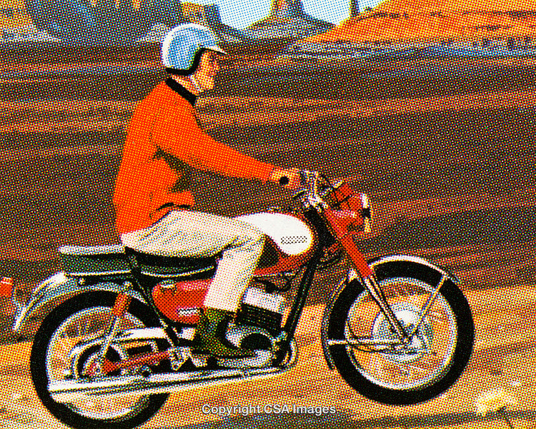 Retro Illustration of Biker Riding Motorcycle in Desert Landscape