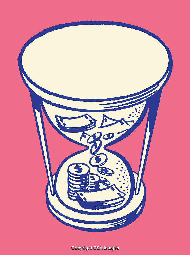 Hourglass Illustration Depicting Time and Money with a Pink Background