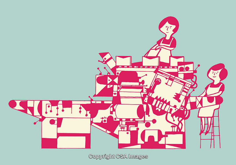 Colorful Line Art of Abstract Machine With Creative Characters