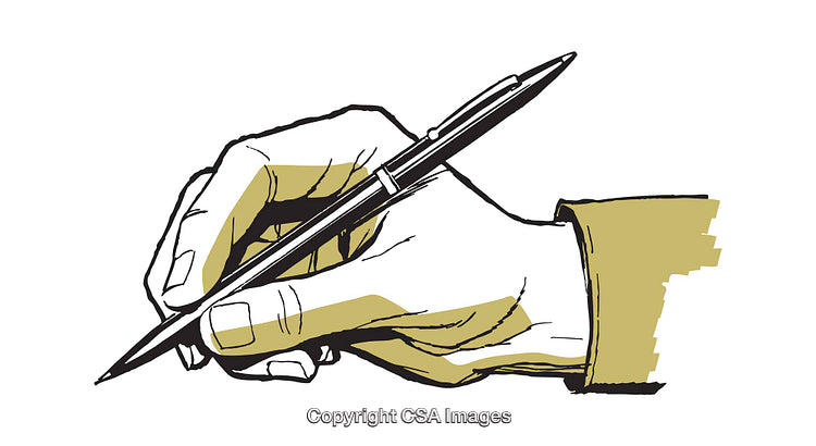 Illustration of a Hand Writing Using a Pen in Simple Line Art