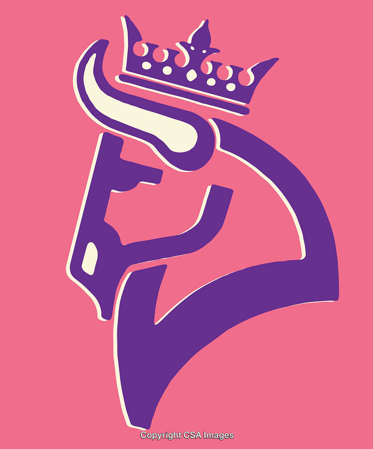 Illustrated Crowned Bull on Pink Background in Bold Modern Colors