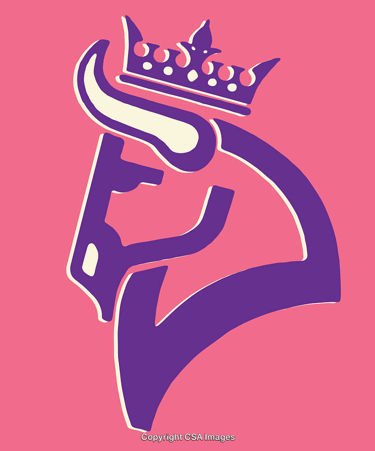 Illustrated Crowned Bull on Pink Background in Bold Modern Colors