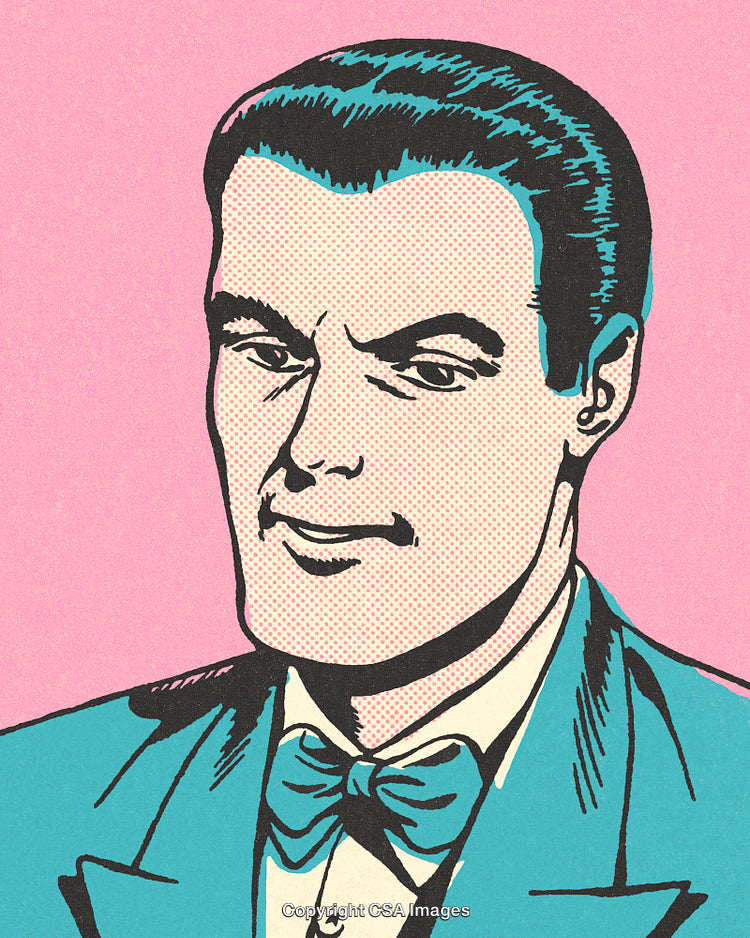 Retro Comic Style Illustration of a Man in a Suit with Bow Tie