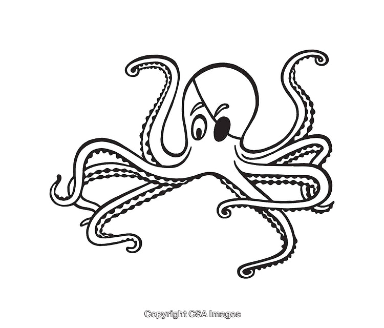 Playful Pirate Octopus Black and White Illustration with Eye Patch