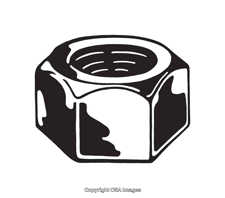 Black and White Illustration of a Hexagonal Metal Nut