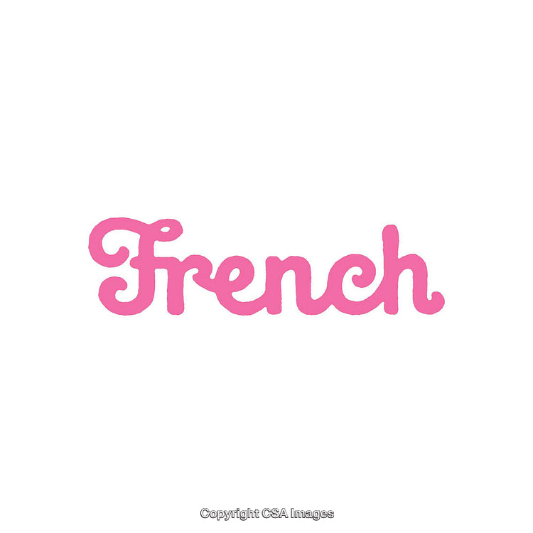 Pink Cursive Text 'French' on Plain White Background