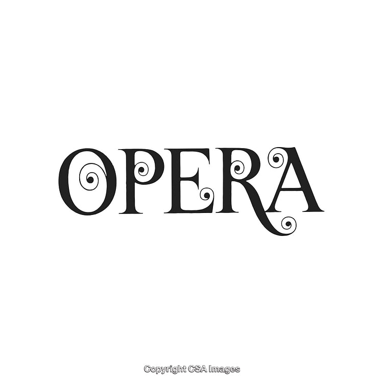 Elegant Calligraphic Opera Text Design on White Background in Black Ink