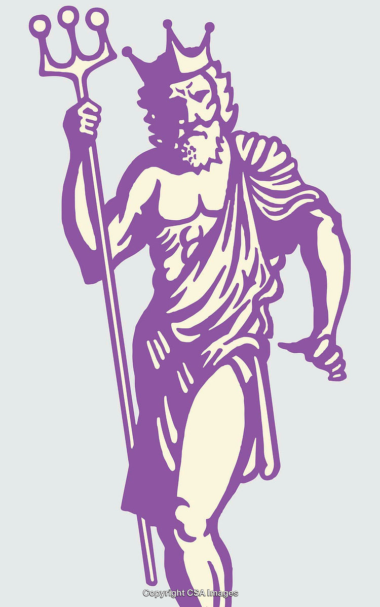 Colorful Line Art Illustration of a Mythological Figure Holding a Trident