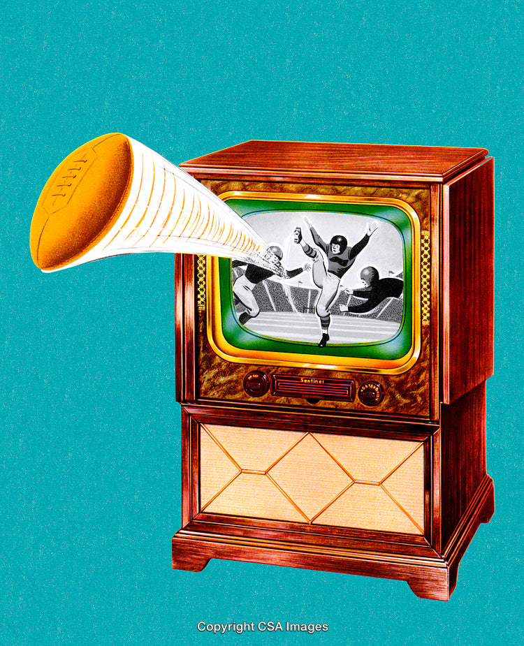 Retro Television Broadcasting Sports Event with Vibrant Visual Elements