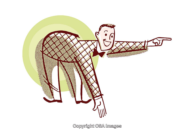 Retro Style Illustration of a Cheerful Pointing Man in Humorous Pose