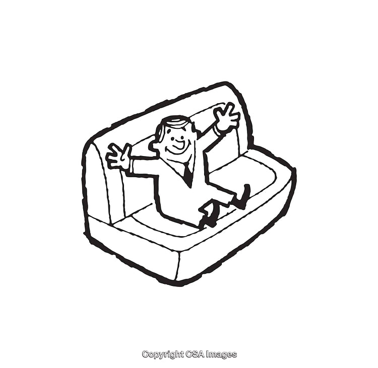 Joyful Businessman Sitting Happily on Sofa in Black and White Style