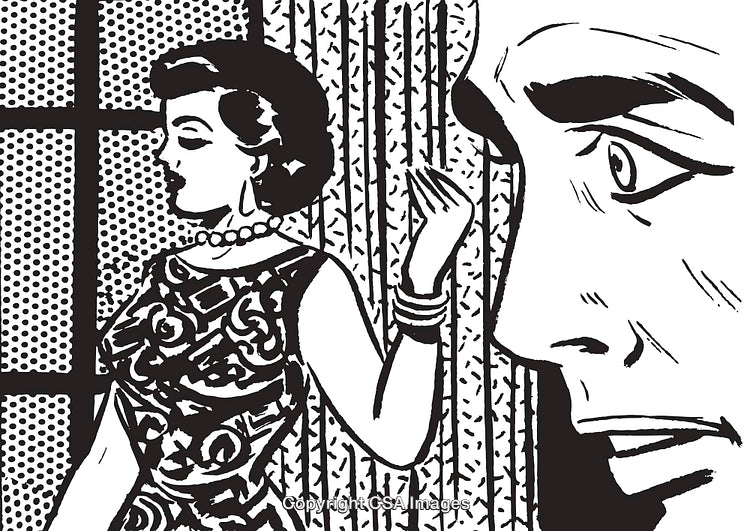 Retro Comic Style Artwork Featuring Characters Showcasing Drama and Emotion