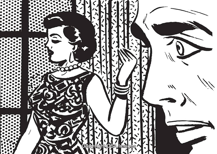 Retro Comic Style Artwork Featuring Characters Showcasing Drama and Emotion