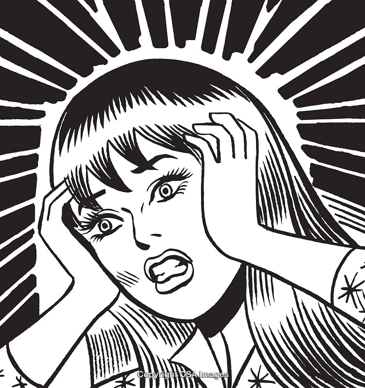 Pop Art Style Woman Expressing Shock and Fear With Radiating Lines