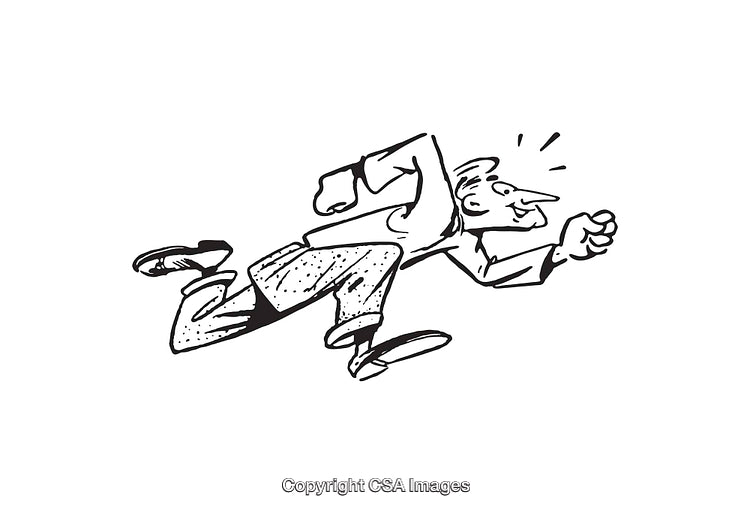 Cartoon Illustration of a Running Person in Black and White Line Art