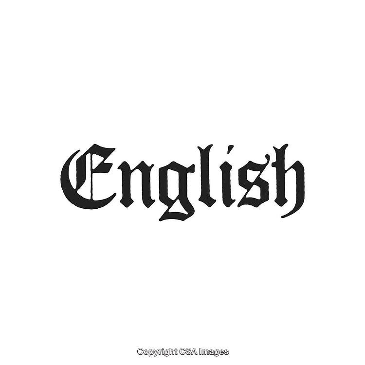 Blackletter Gothic Script Typography of the Word English on White Background