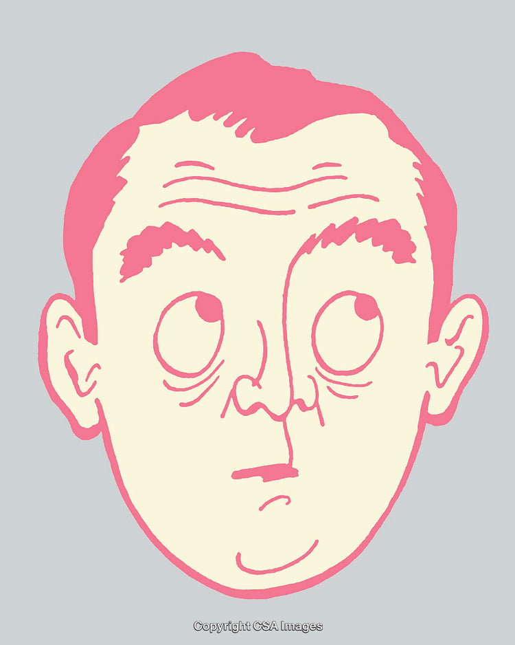 Whimsical Line Art Illustration of a Thoughtful Cartoon Face