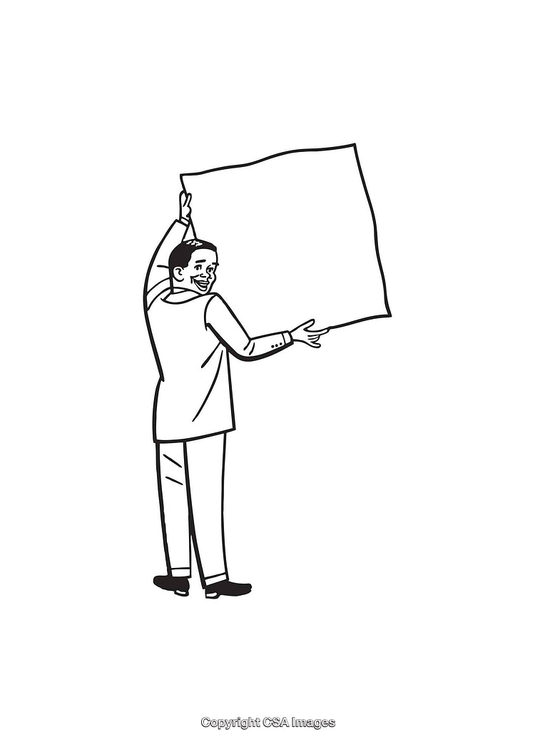 Black And White Artwork of Person Holding a Blank Poster