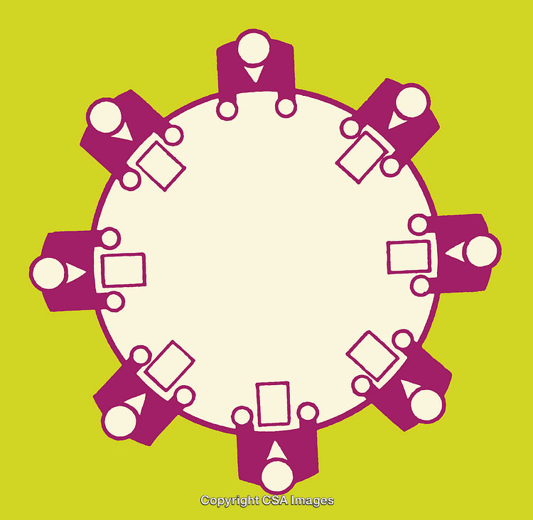 Illustration of a Round Table Discussion in Vibrant Graphic Style