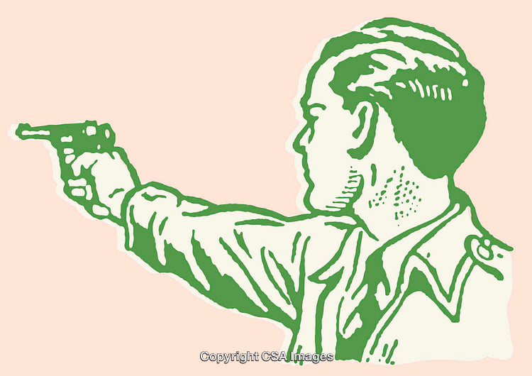 Retro-Style Line Art Illustration of a Person Holding a Gun