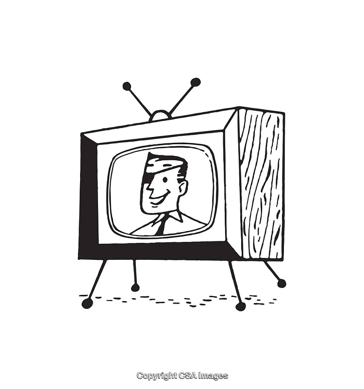 Retro Style Line Drawing of a Vintage Television with Antennas