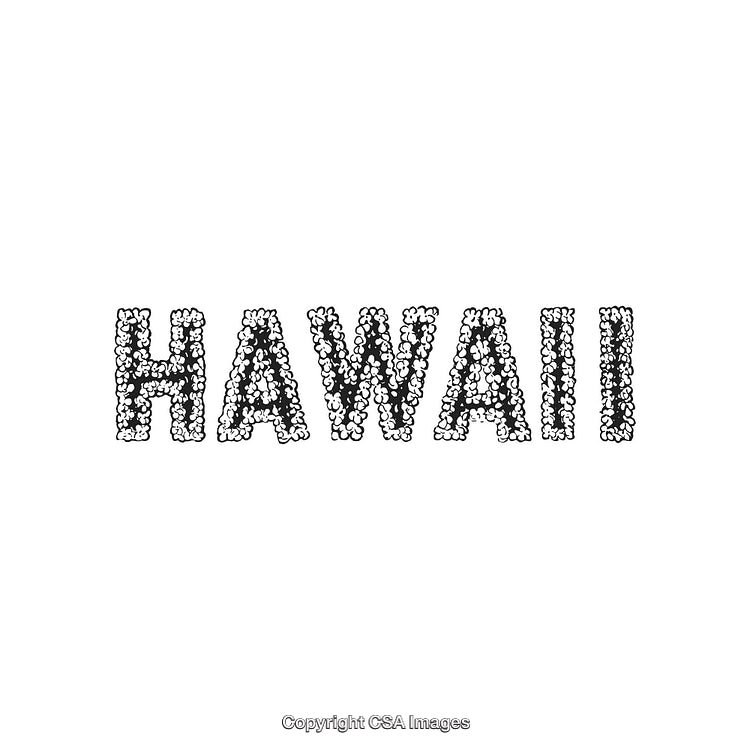 Illustrated Hawaii Text in a Floral Design on a Solid White Background