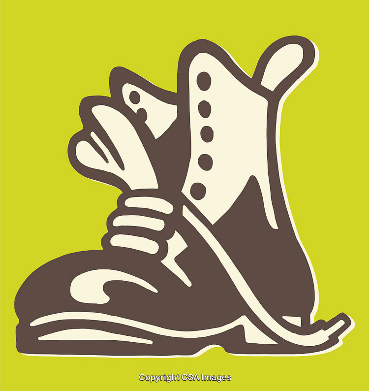 Vintage Hiking Boot Line Art on Vibrant Green Background