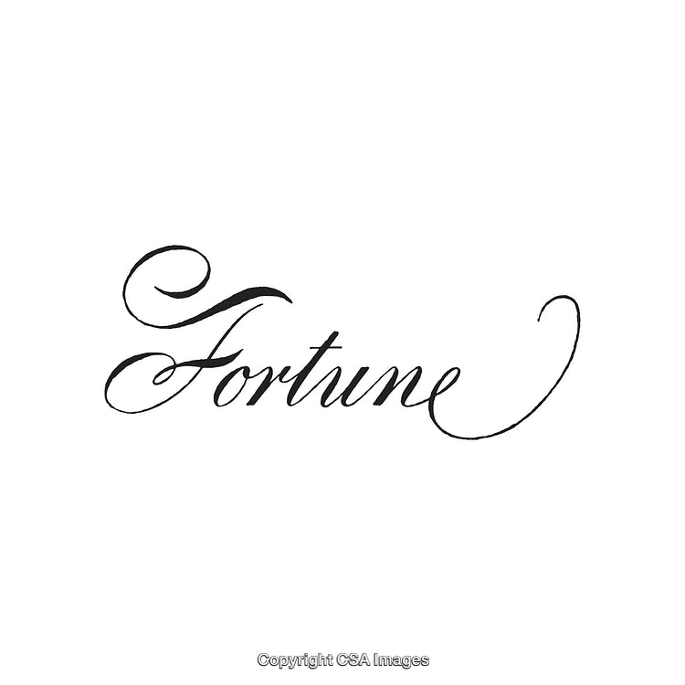Elegant Calligraphy of the Word Fortune in Black Ink on White Background