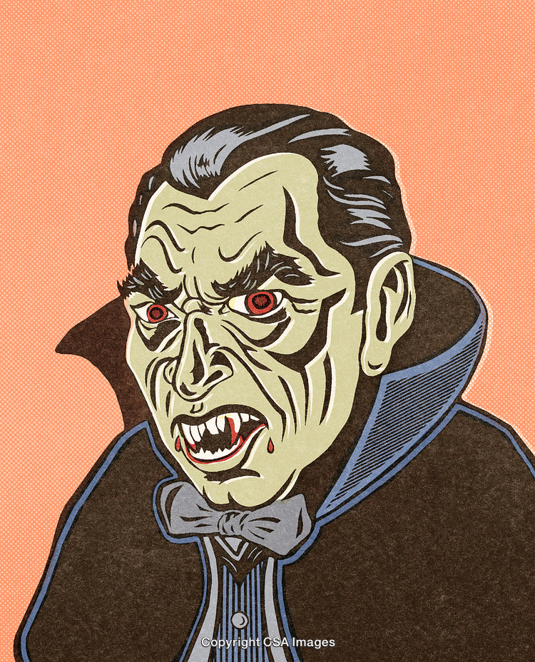 Vintage Comic Style Illustration of a Dracula Character in Halloween Theme