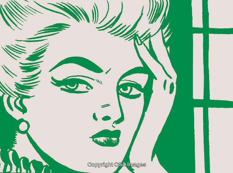 Elegant Retro Style Line Drawing of a Woman in Green and White
