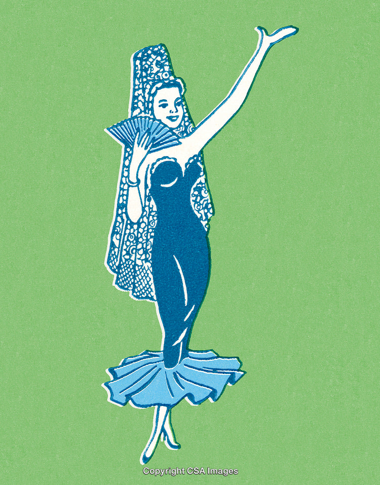 Elegant Vintage Flamenco Dancer Illustration With Lace and Fan