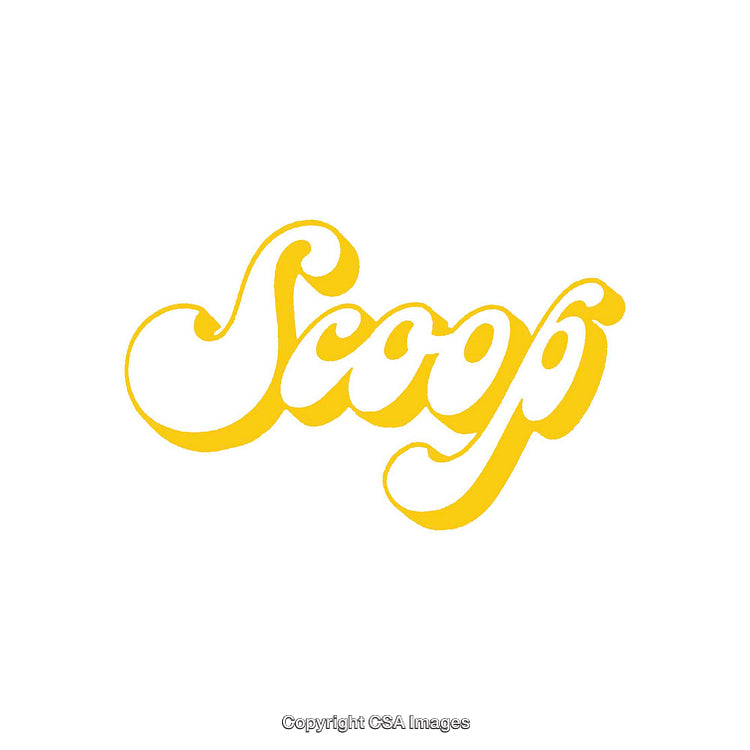 Yellow Typography Artwork Featuring the Word 'Scoop' in Stylish Font