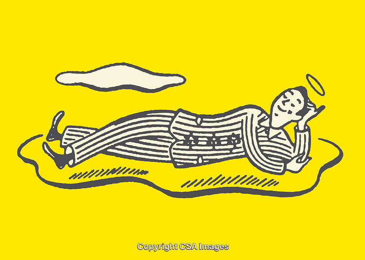 Whimsical Line Art of a Relaxing Figure on a Bright Yellow Background
