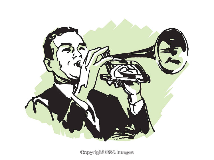Illustrated Jazz Musician Playing Trumpet with Vintage Style