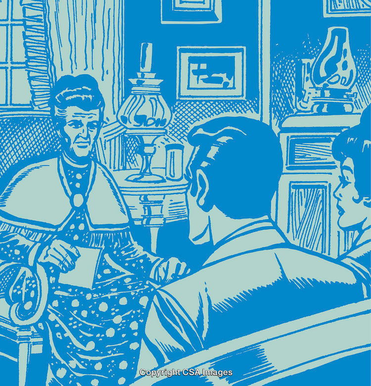 Vintage Illustration of a Family Gathering in a Classic Living Room