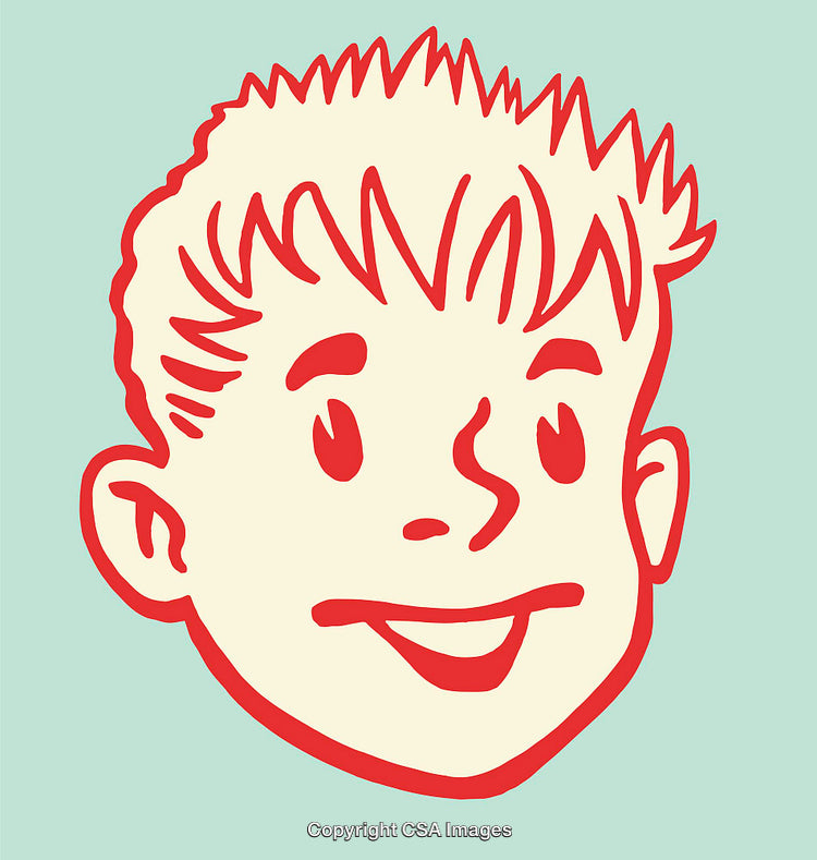 Colorful Line Art Illustration of a Cheerful Retro Boy's Face