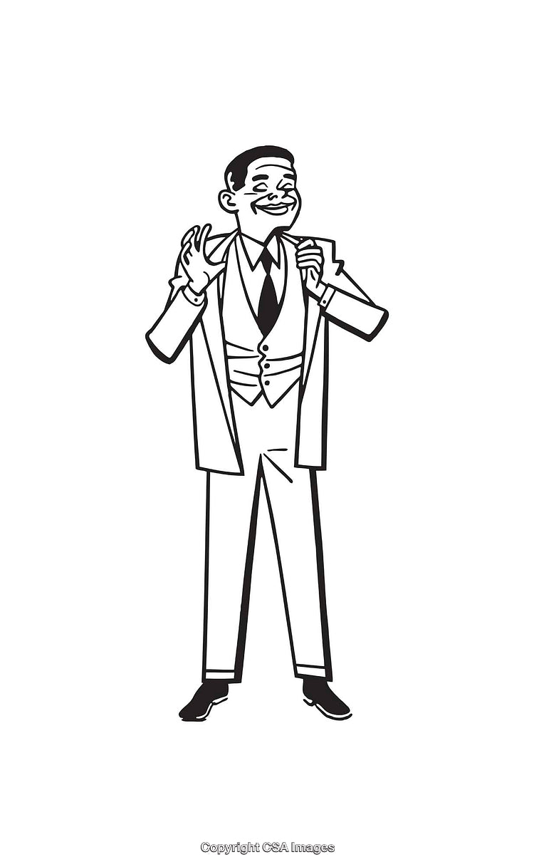 Retro Style Line Art Illustration of a Smiling Businessman in a Suit