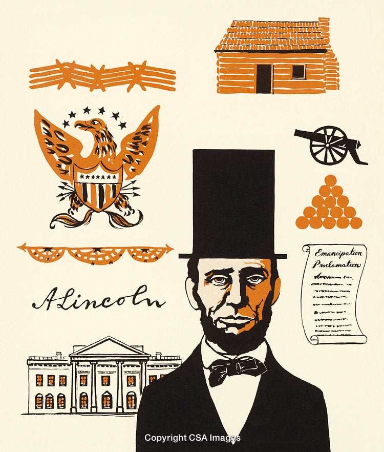 Illustration Featuring Historical Symbols and Iconic Elements Depicting A Lincoln's Legacy