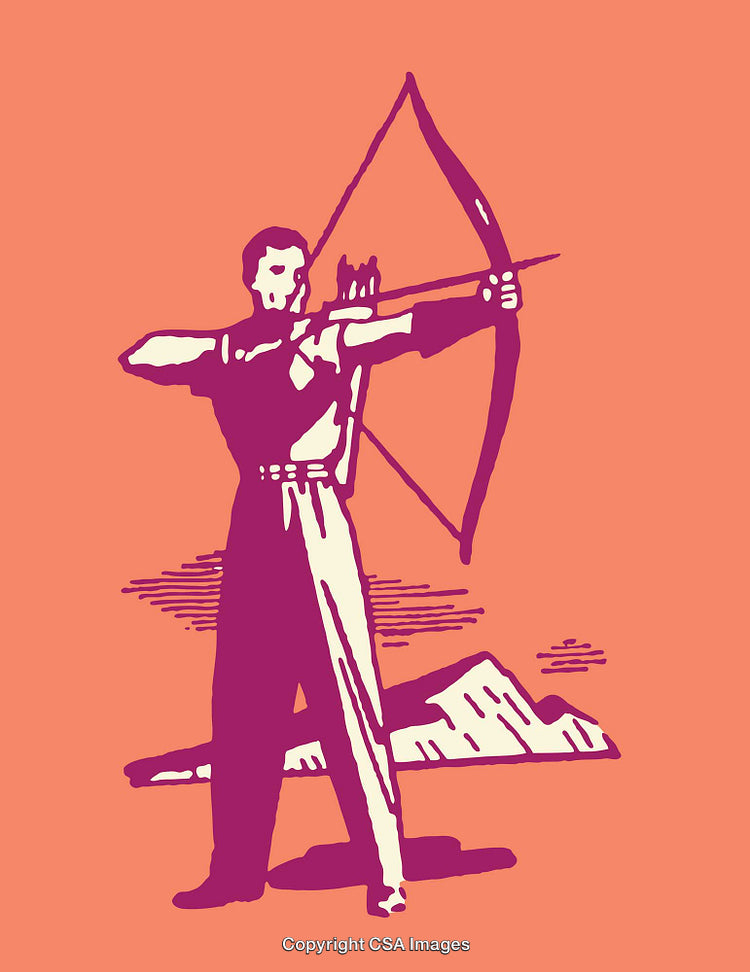 Colorful Line Art Illustration of an Archer with a Bow in Action