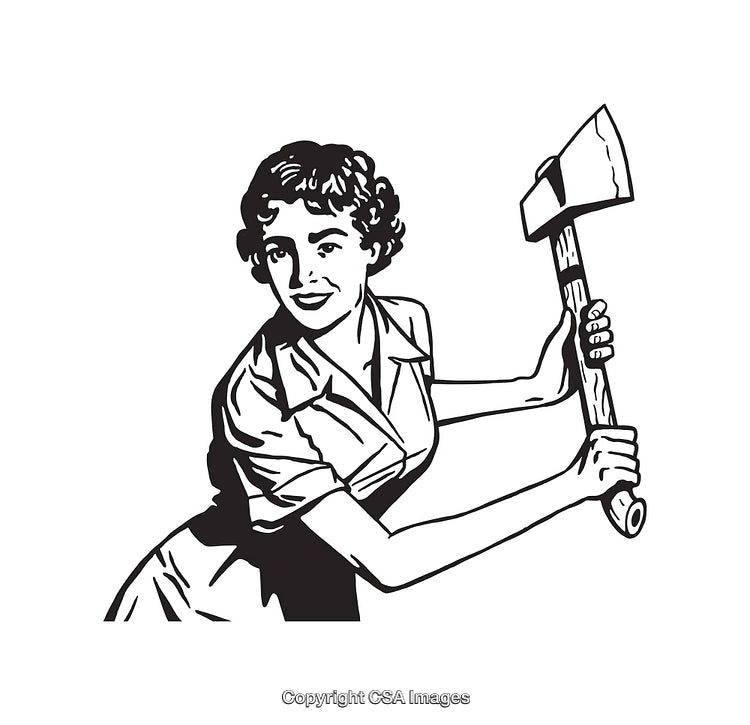 Retro Style Illustration of Woman Posing with an Axe in Black and White
