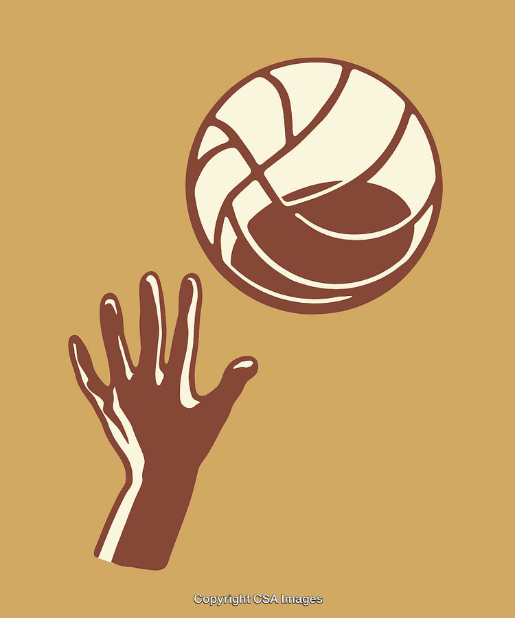 Colorful Line Art of Hand Reaching Toward a Basketball