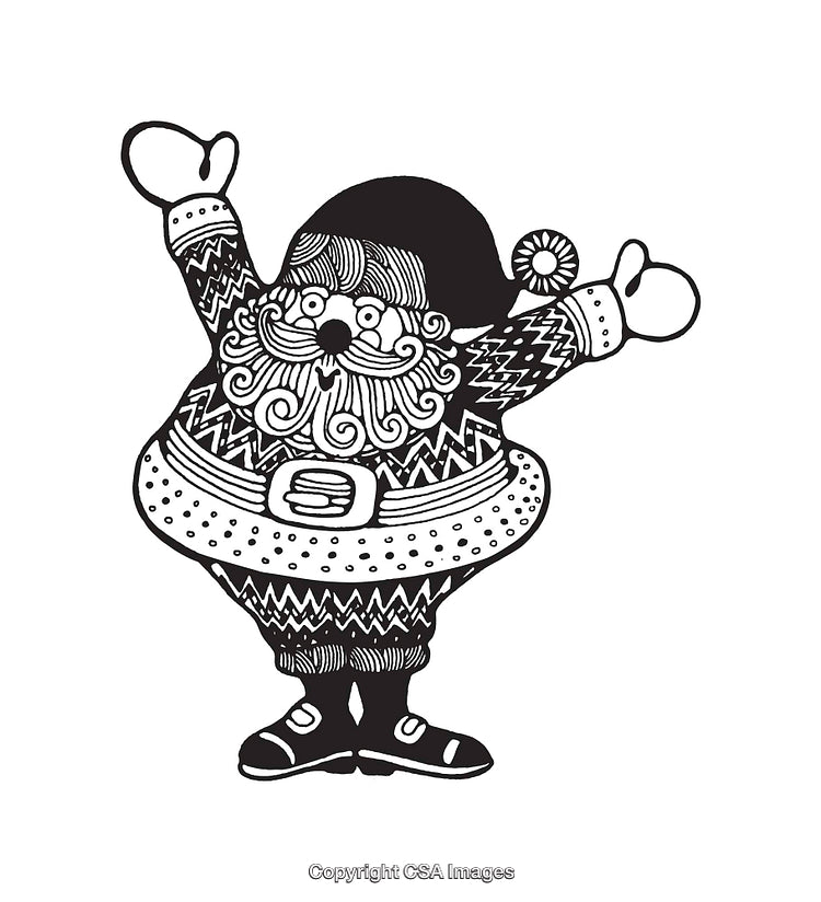 Black and White Line Art of Cheerful Santa Claus Illustration