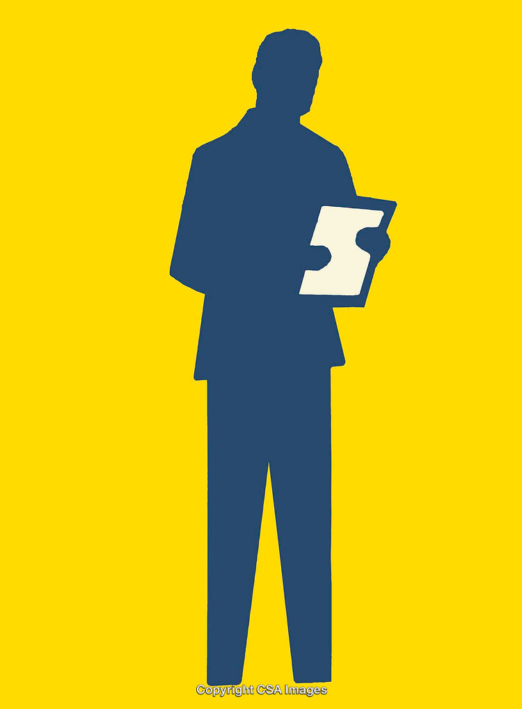 Silhouette of Person Holding File Folder on Yellow Background