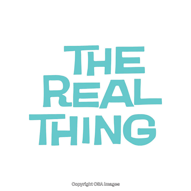Bold Typography Design Featuring the Text 'The Real Thing' in Turquoise