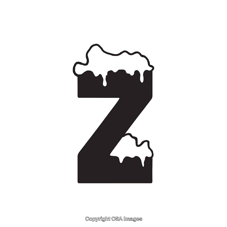 Black Letter Z with Snow-Like Drippings on White Background