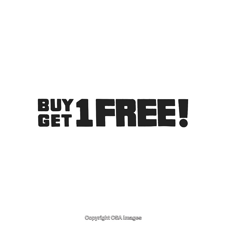 Promotional Buy One Get One Free Offer in Bold Black Text On White Background