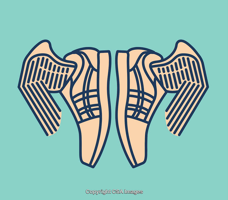 Illustration of Winged Sneakers in Line Art Style on Pastel Background