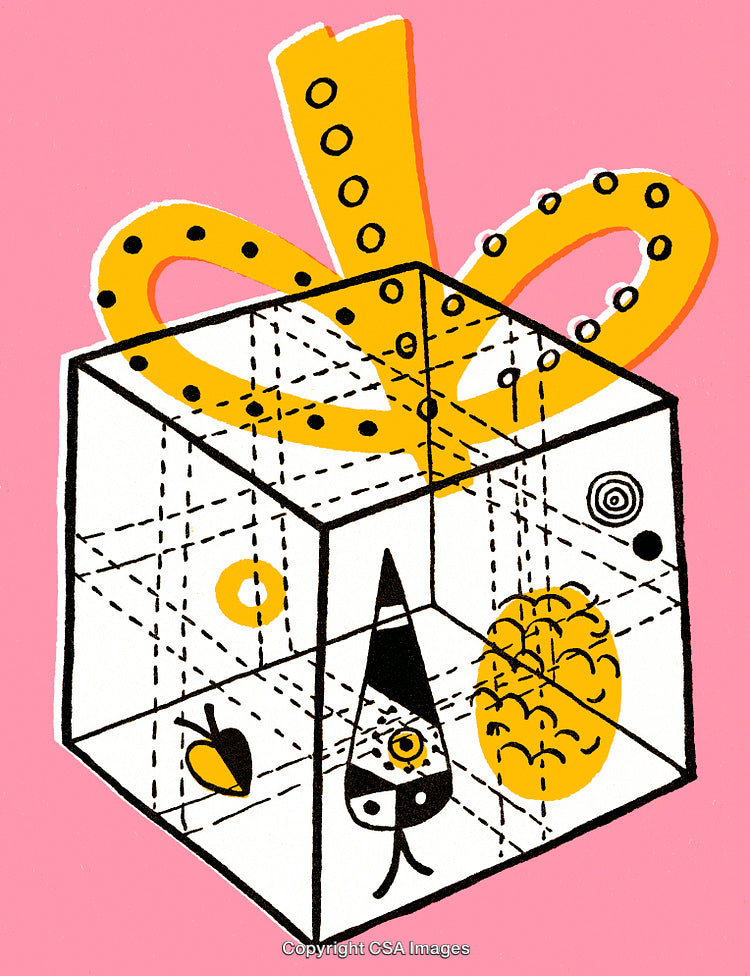 Modern Abstract Art Illustration of Shapes Inside a Geometric Glass Cube