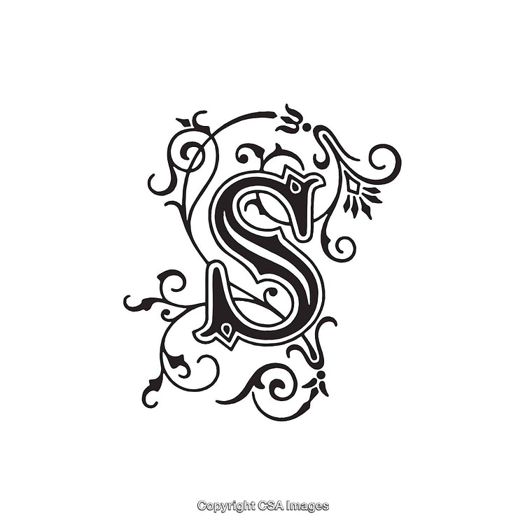 Intricate Calligraphic Letter S with Floral Design Elements